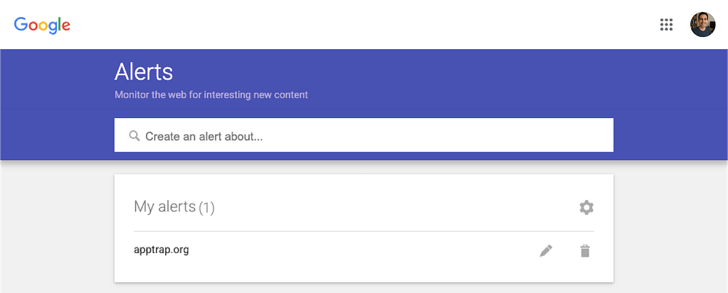 Google Alerts interface
