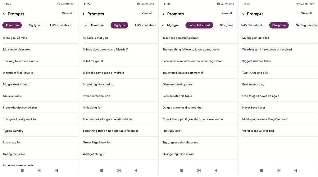 hinga dating app prompts screenshot