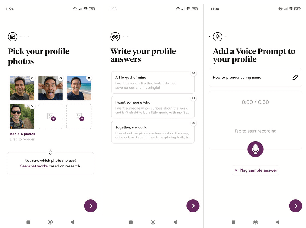 hinge dating app profile settings screenshots