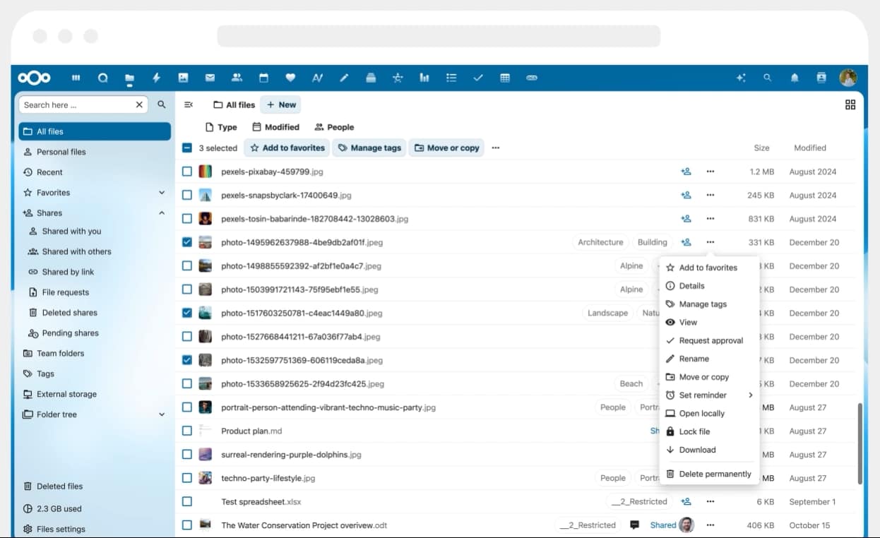 nextcloud interface screenshot