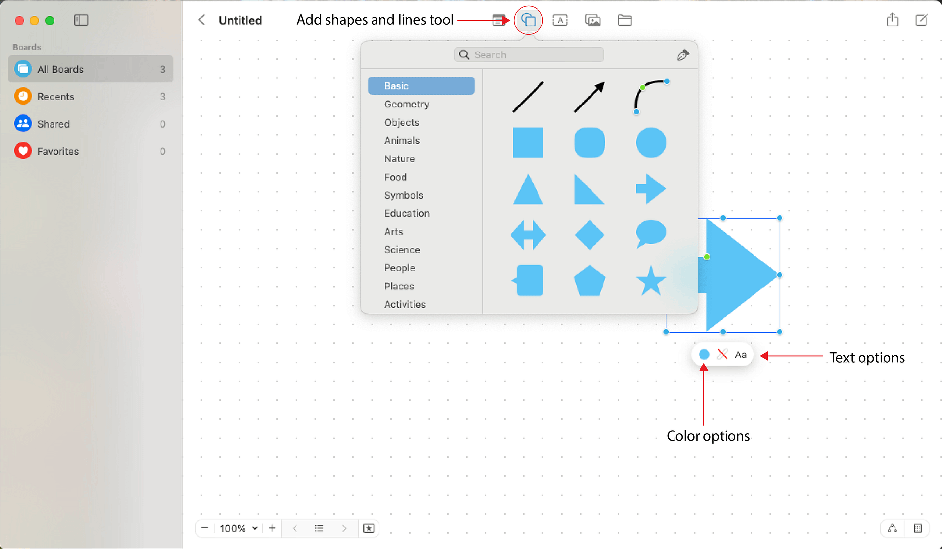 Freeform app add shapes and lines