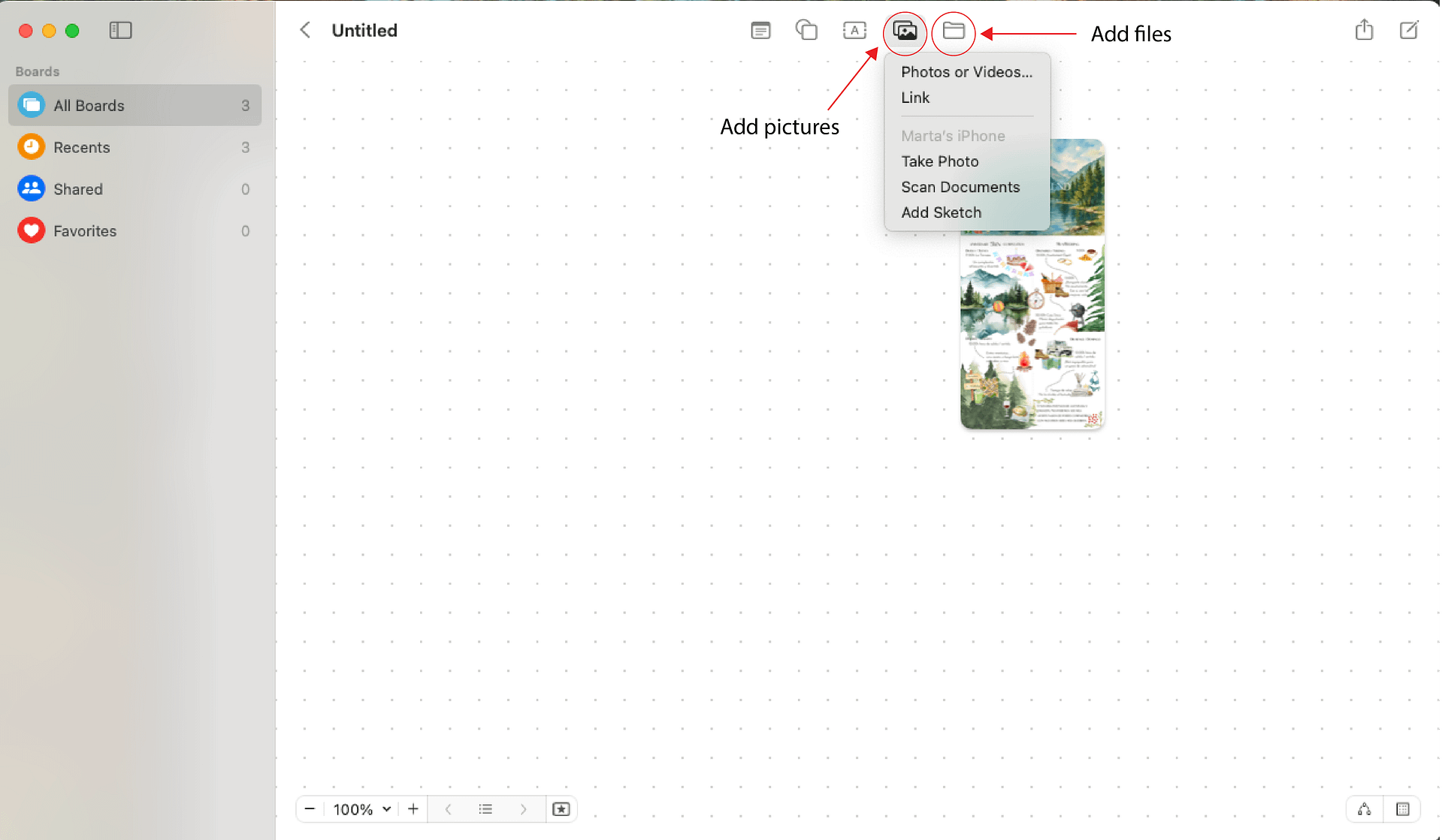 Freeform add pictures and files