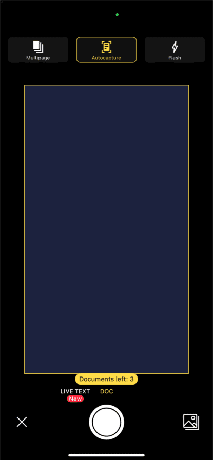 The app will autocapture when it detects a document.