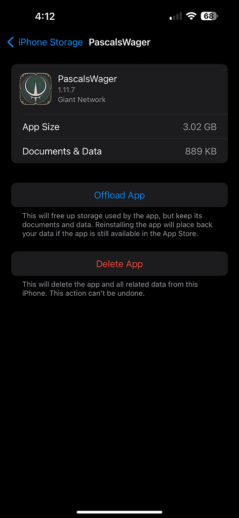 Choose to Offload or Delete your app here.