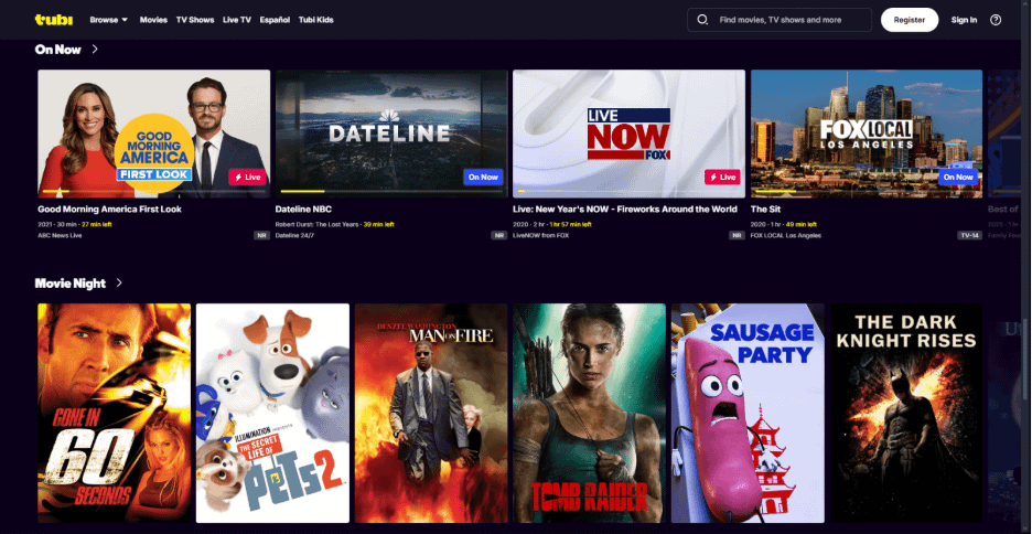 Tubi website screenshot