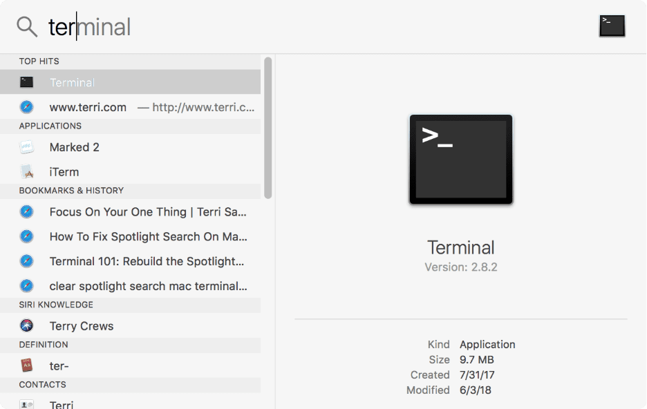 Find the Terminal in Mac's Spotlight function