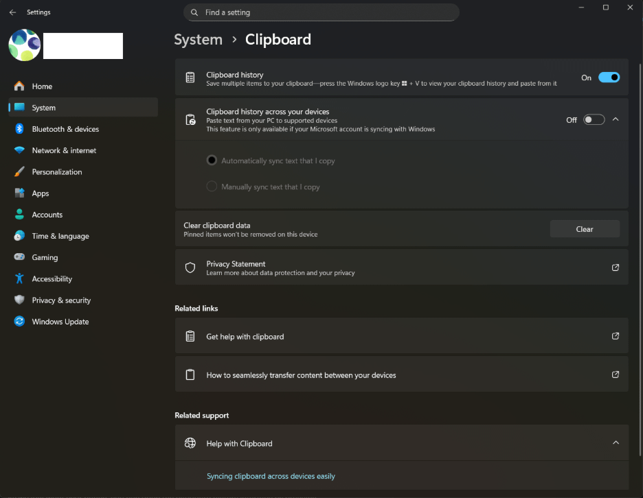 Enable clipboard history at the top.