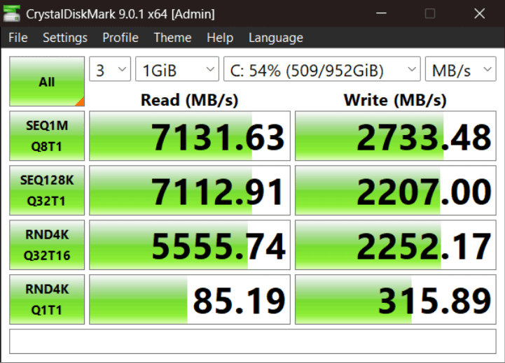 After I applied the settings. Notice the overall write speed increase.