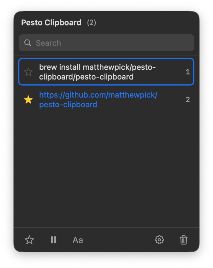 Pesto features a faster search and quick paste commands.
